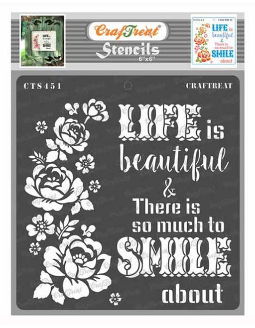 CrafTreat Smile Now Stencil 6x6 Inches Quotes Stencil