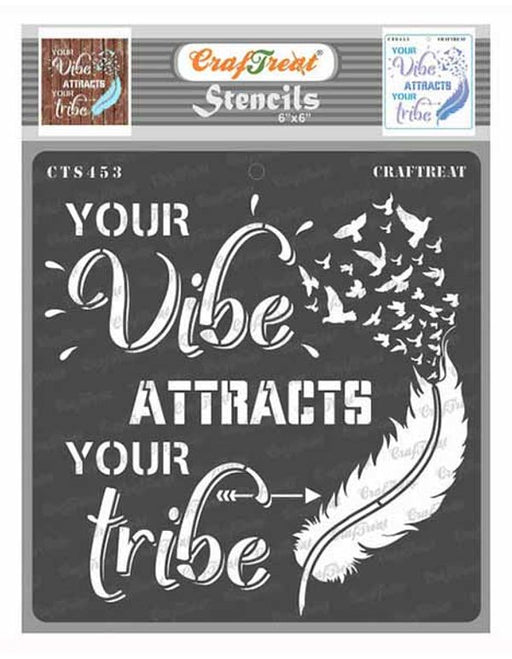 CrafTreat Best Vibes Quotes Stencil 6x6 Inches Bird Feather Stencil Quotes