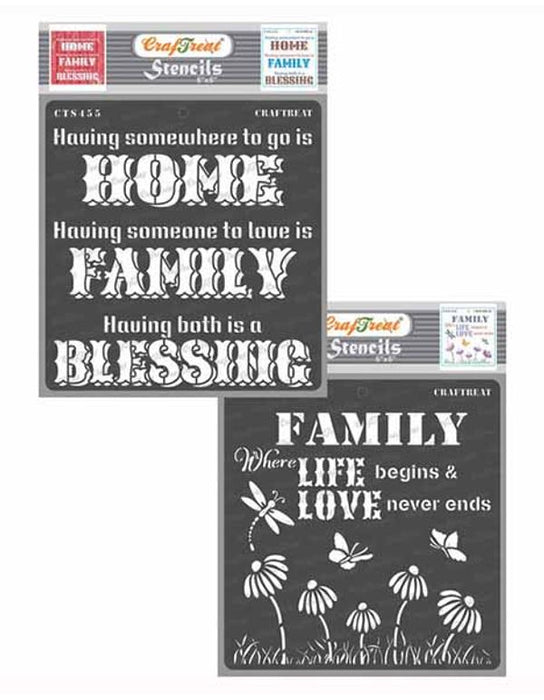 CrafTreat Family Blessing and Family Love Stencil 6x6 Inches CrafTreat