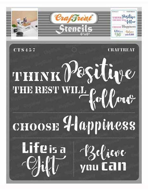 CrafTreat Think Positive Stencil Quotes 6x6 Inches for Furniture Painting