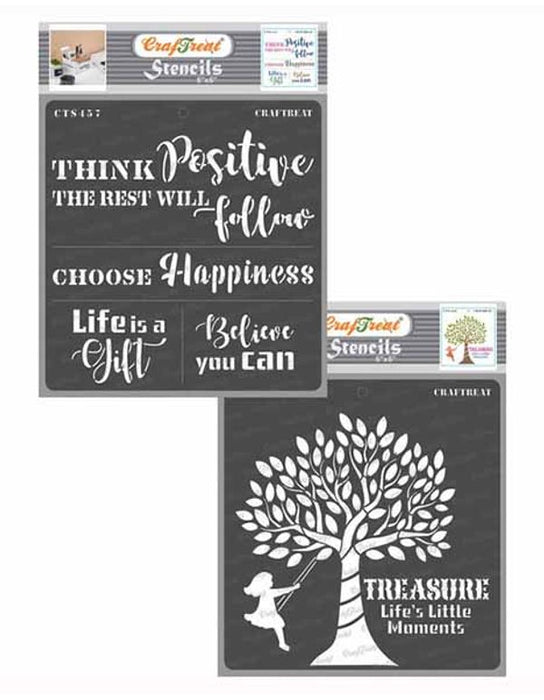 CrafTreat Think Positive Stencil and Tree stencil Quote Stencil 