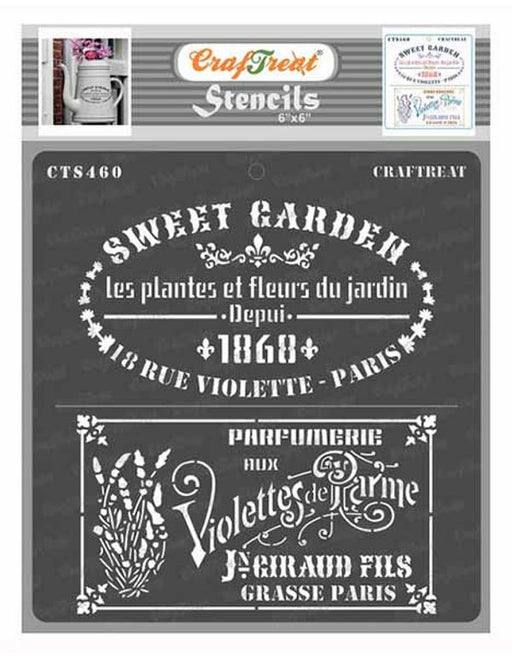 CrafTreat French Script stencil Quotes 6x6 Inches for Painting on Tile
