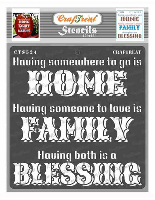 CrafTreat Family Stencil Quotes 12x12 Inches Stencils Quote