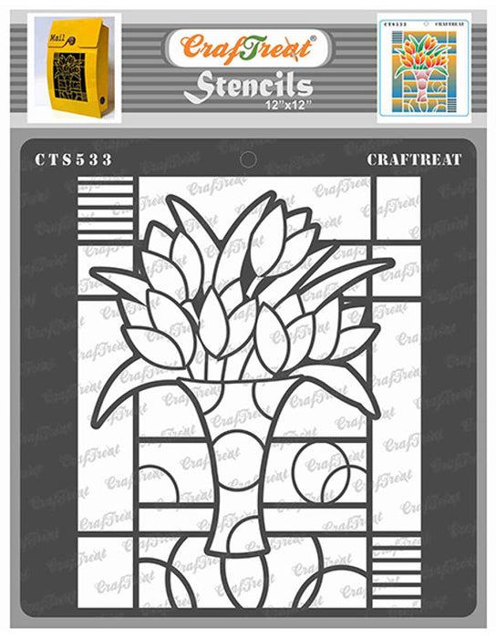 CrafTreat Stained Glass Flower Vase Stencil 12 InchesCTS533