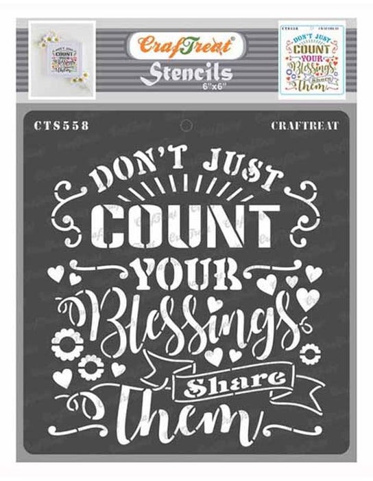 CrafTreat Blessings Quotes Stencil 6x6 Inches Quote Stencils