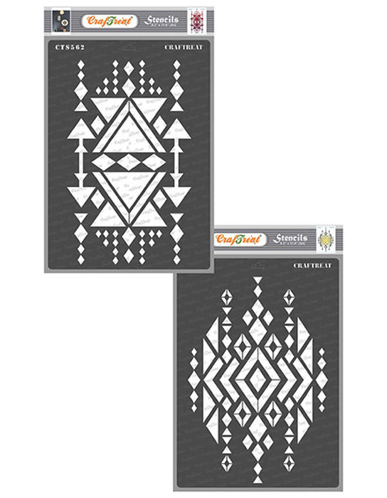 CrafTreat Aztec Design1 and Aztec Design2 A4Stencil CrafTreat