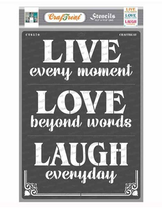 CrafTreat Live Love Laugh Stencil A4 for Wall decorations
