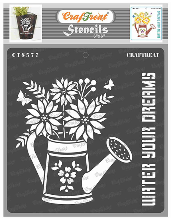 pot plant stencil CrafTreat Flower Stencils for Painting on Wood, Canvas, Paper, Fabric, Wall and Tile - Watering Can - 6x6 Inches