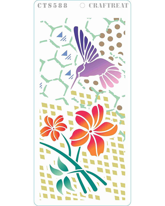 CrafTreat Flower and Hummingbird Stencil 4x8 Inches