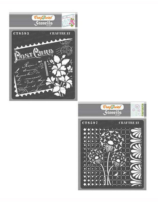 CrafTreat Carte Postale and Dandelion Love Stencil 6x6 Inches CrafTreat