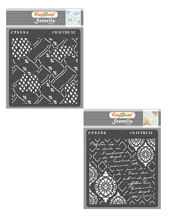 CrafTreat Weaves and Diamonds and Grunge Damask Stencil 6x6 Inches CrafTreat