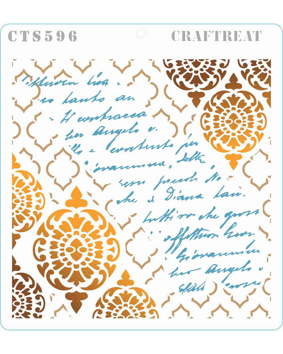 CrafTreat Weaves and Diamonds and Grunge Damask Stencil 6x6 Inches CrafTreat