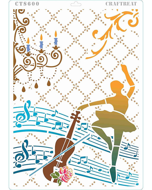 Dancing girl stencil for mixed media crafts Music Stencil 