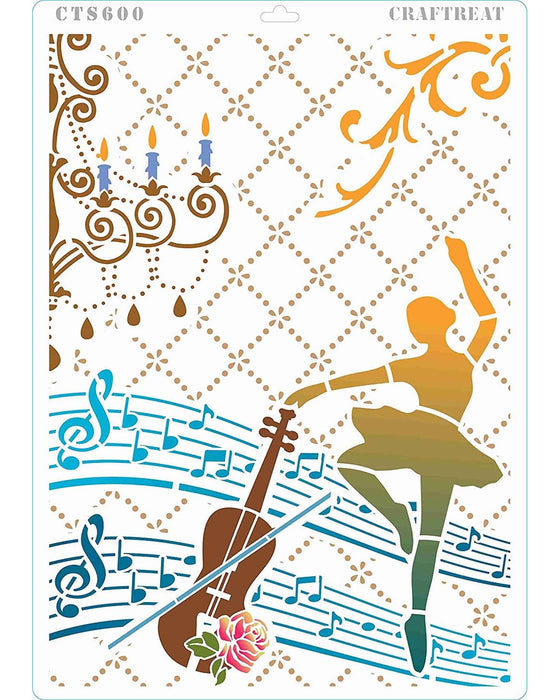 Dancing girl stencil for mixed media crafts Music Stencil 