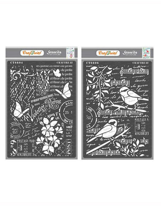 CrafTreat Flower Collage and Bird Song Stencil A4 CrafTreat