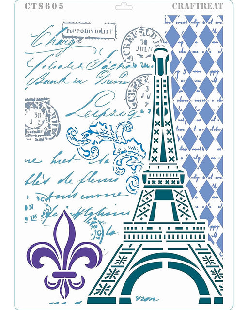 Paris Effie tower and French script stencil for media arts