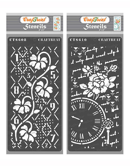 CrafTreat Flower Medley and Clock Rose Stencil 4x8 Inches CrafTreat