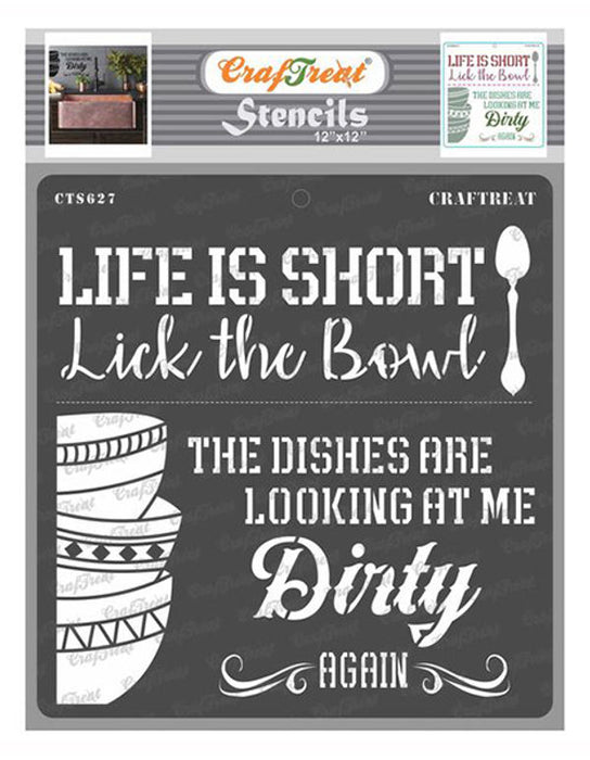 CrafTreat Dirty Dishes Stencil for Art and Craft Paintings