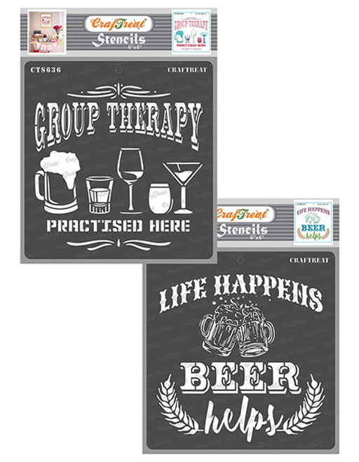 CrafTreat Group Therapy and Beer Helps Stencil 6x6 Inches CrafTreat