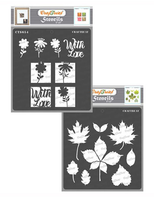 CrafTreat Flowers with love and Autumn Leaves Stencil 6x6 Inches CrafTreat