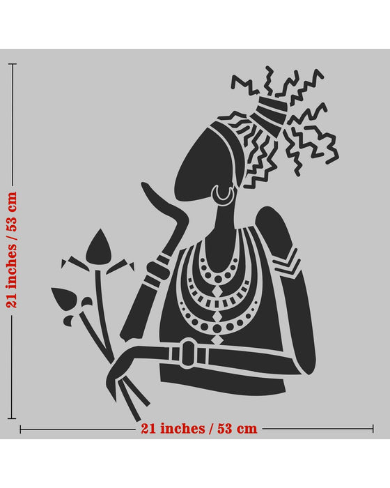 CrafTreat Tribal Woman Stencil for wall paintings, African Tribal stencils for walls | Reusable tribe large wall stencils 23x23 Inches