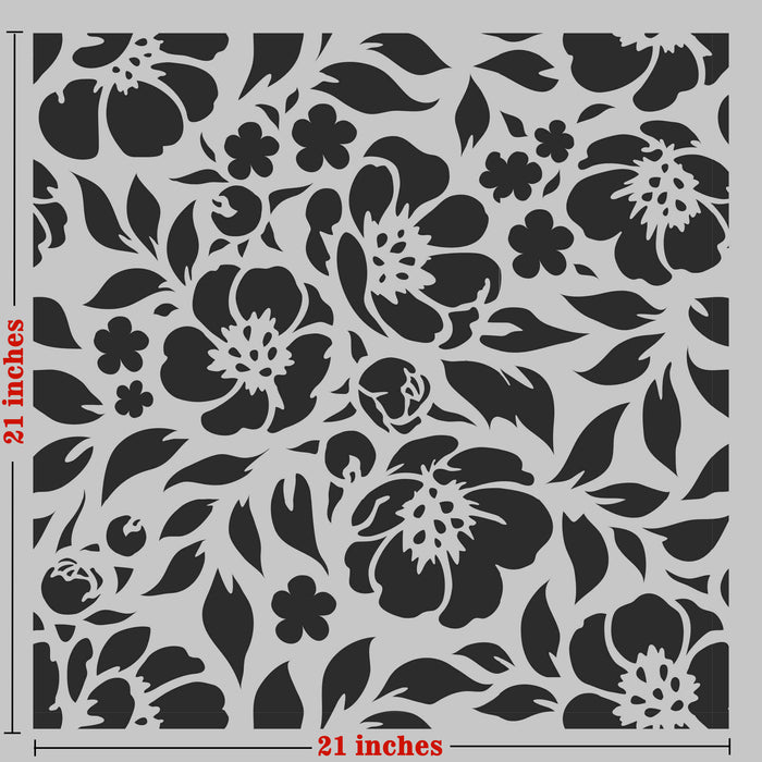 Buy Flower Pattern Stencil for Painting | Large Floral Wall Pattern Design for Walls | Background Floral Stencil Design 23x23 Online | CrafTreat