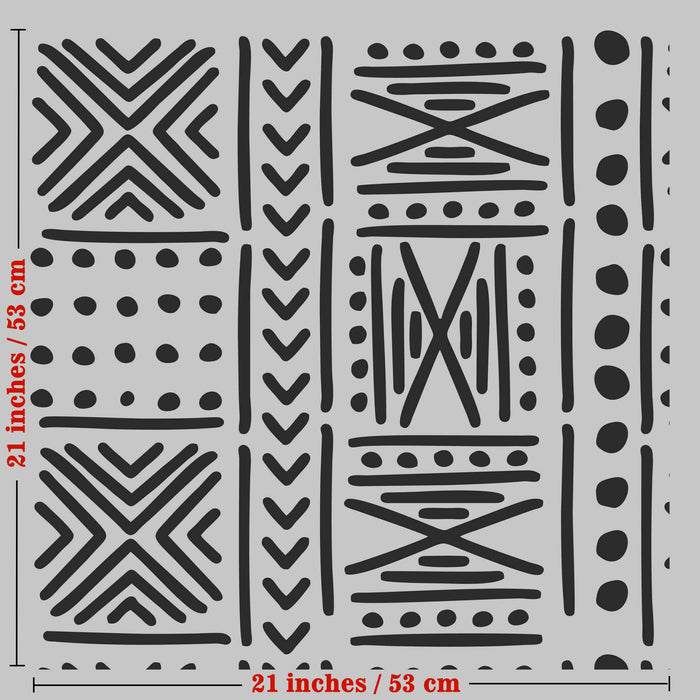 CrafTreat African Mud Cloth Stencil for Walls, African Pattern Stencil For Paintings| Geometric Large Wall Stencil | African DIY Wall Decor | Tribal Wall Stencil 23x23