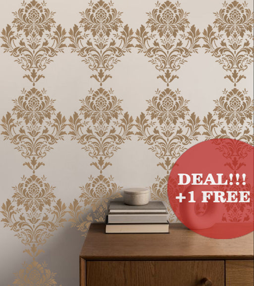 CrafTreat Large Damask Stencil for Wall Paintings Background Pattern Wall Stencils 30x25