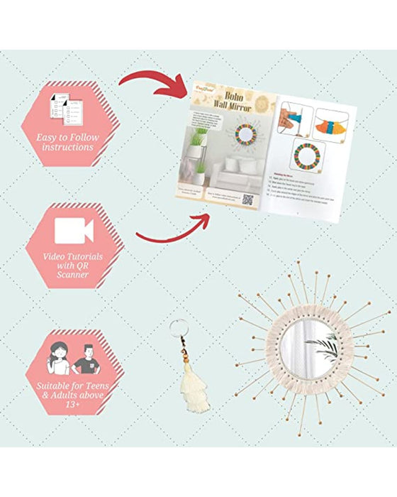 CrafTreat Boho Mirror Kit Natural White DIY Kit for Kids