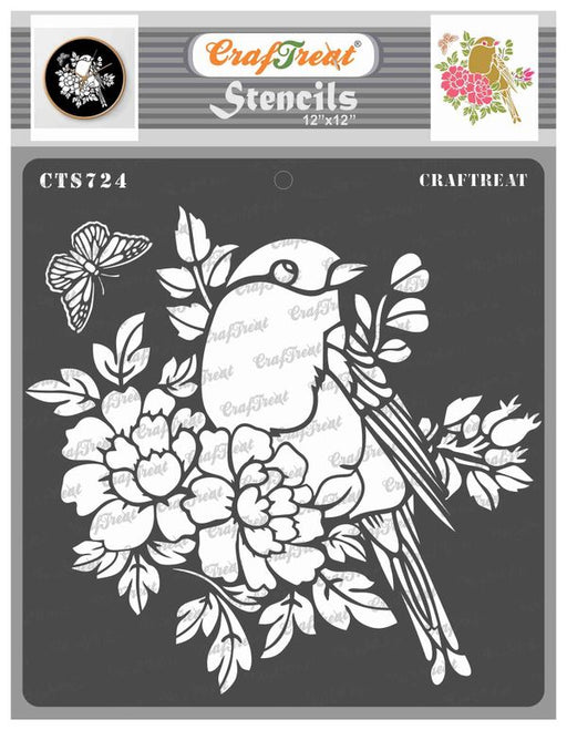 CrafTreat Flower Bird Stencil 12x12 Inches