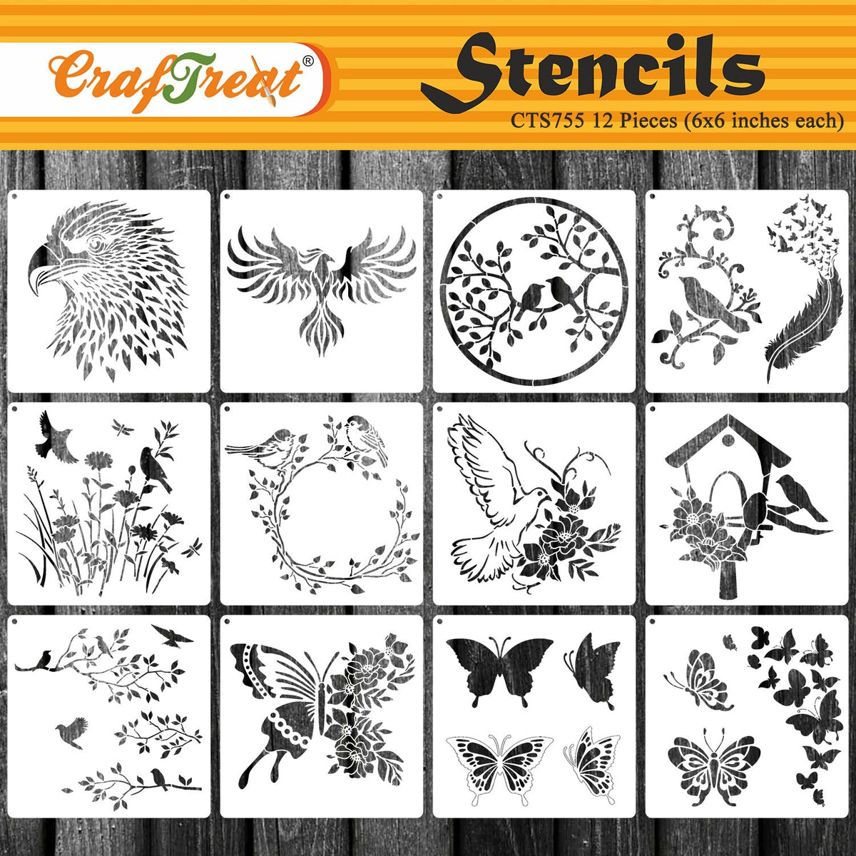  CrafTreat Reusable Wildflower Stencils for Painting on Wood,  Canvas, Paper, Fabric, Floor, Wall and Tile - Wild Flower Stencils - 6x6  Inch DIY Art and Craft Stencils for Painting Flowers 