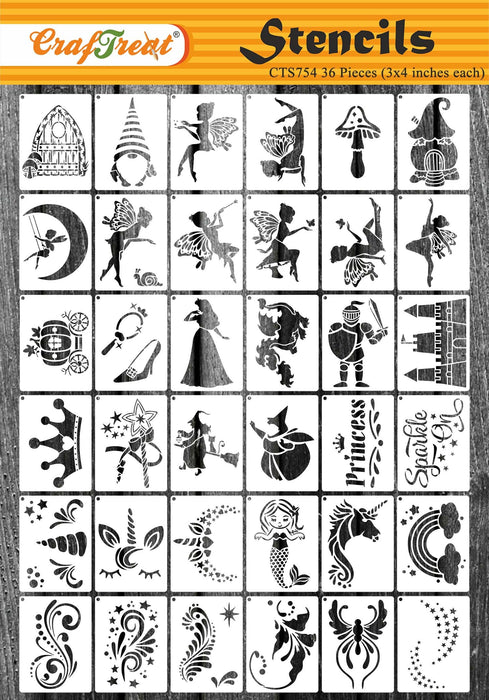 CrafTreat 36 pcs of Fairy Girl Stencil for Cakes & Cookies Decorations, Small Stencil Of Fairies 4x3 Inches cts754