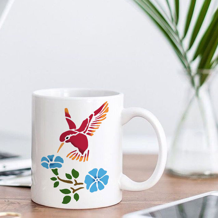 CrafTreat Bird Sparrow with Flower Stencil on Ceramic Cup