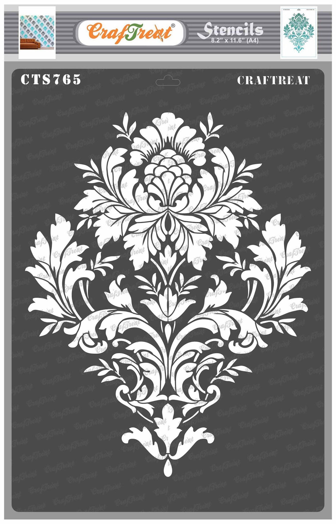 Buy Brocade Pattern Stencil for Mixed Media Online | CrafTreat Damask ...