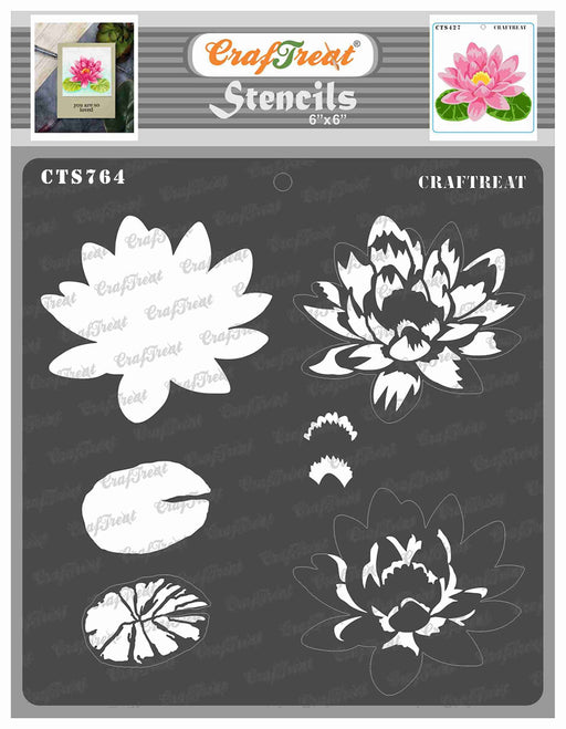 CrafTreat Layered Lotus Flower stencil 6x6 inches Layered Flower stencil for DIY Art and Craft Paintings CTS764