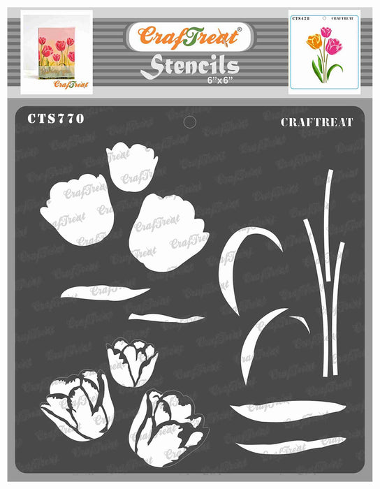 CrafTreat Layered Tulip Stencil For Painting 6x6 Inches CTS770