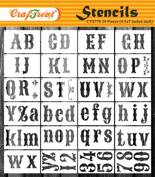 24pcs Alphabet Letter Stencil for Paintings. Reusable Number Stencil Kit for Painting on Wood, Canvas, Furniture and Other Homer Decor Projects.