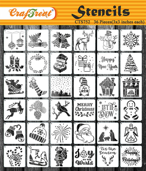 20pcs Small Christmas Stencils and Templates, 3x3 Inches for
