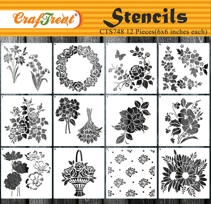 Stencil for Painting on Wood Canvas Paper Walls 6x6 Inch Floral Stencils  DIY Art