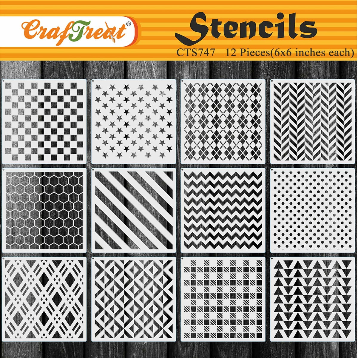 CrafTreat Geometric Shape Stencils for Painting on Wood, Wall, Tile, Canvas, Paper, Fabric and Floor - Frames and Masks - 6x6 inch - Reusable DIY