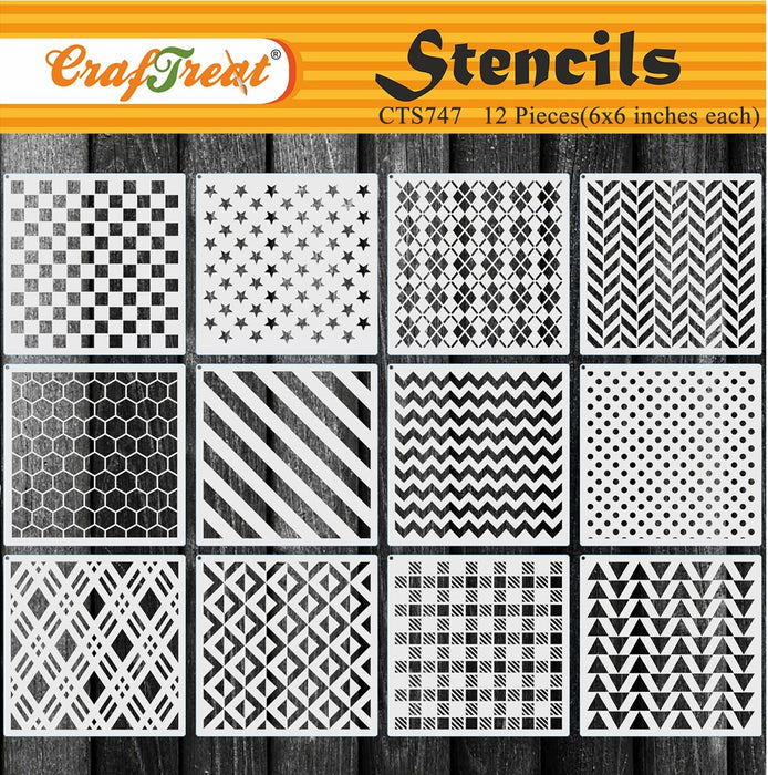 CrafTreat 12 Pieces Geometric Stencils for Painting Wall (6x6), Reusable Stencils for Crafts, DIY Stencils for Painting on Wood, Wall, Elegant