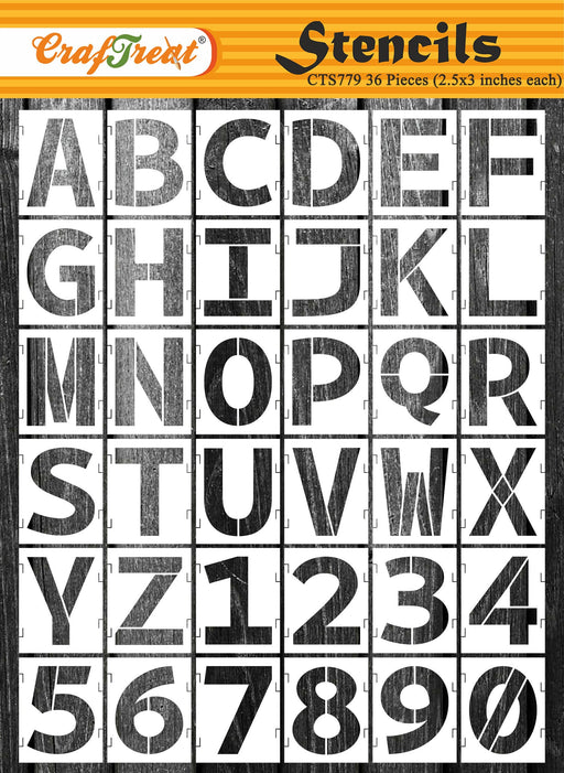 CrafTreat Stencil - Interlocking Alphabet Letters 36 pcs Bundle Stencils 3x3 Inches CTS779