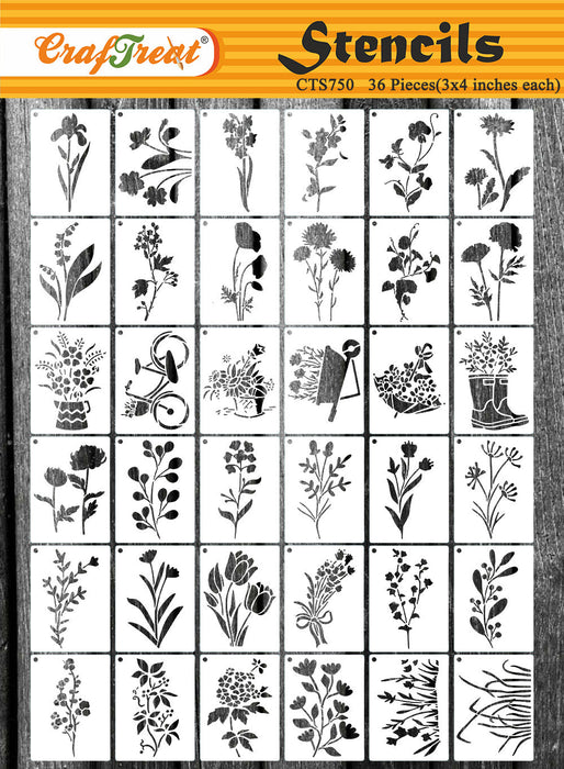 CrafTreat Wildflowers Stencil Set Floral Stencil 36 pcs