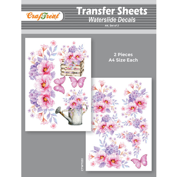 CrafTreat Water Transfer Sheet Beautiful Flowers 2 A4Water Slide Decal