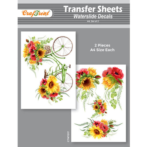 CrafTreat Water Transfer Sheet Cycle Sunflowers A4Water Slide Decal