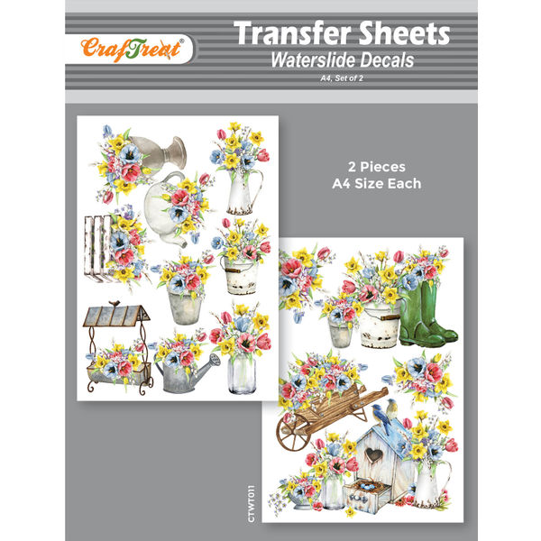 CrafTreat Water Transfer Sheet Flower bunch A4Water Slide Decal
