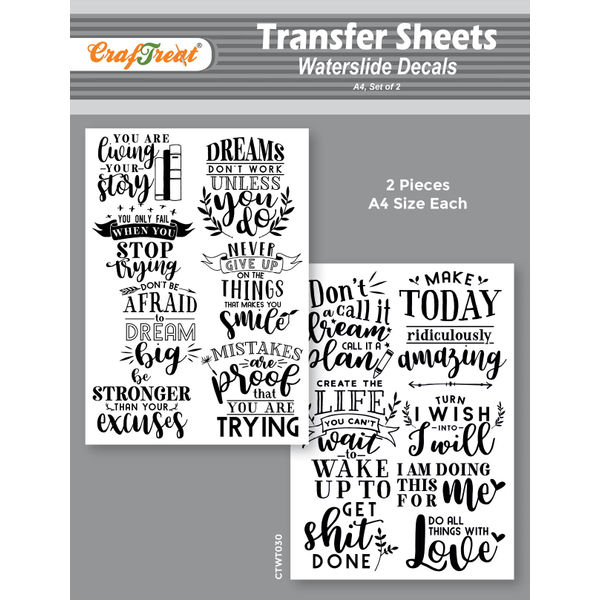 CrafTreat Water Transfer Sheet Inspiring Quotes 1 A4Water Slide Decal