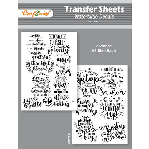 CrafTreat Water Transfer Sheet Inspiring Quotes 2 A4Water Slide Decal