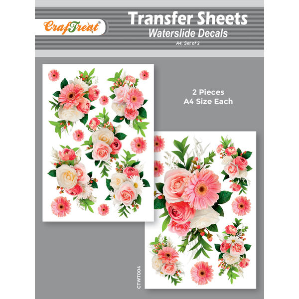 CrafTreat Water Transfer Sheet Pink bouquet A4Water Slide Decal
