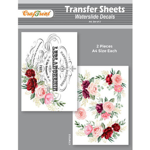 CrafTreat Water Transfer Sheet Pink flowers A4Water Slide Decal